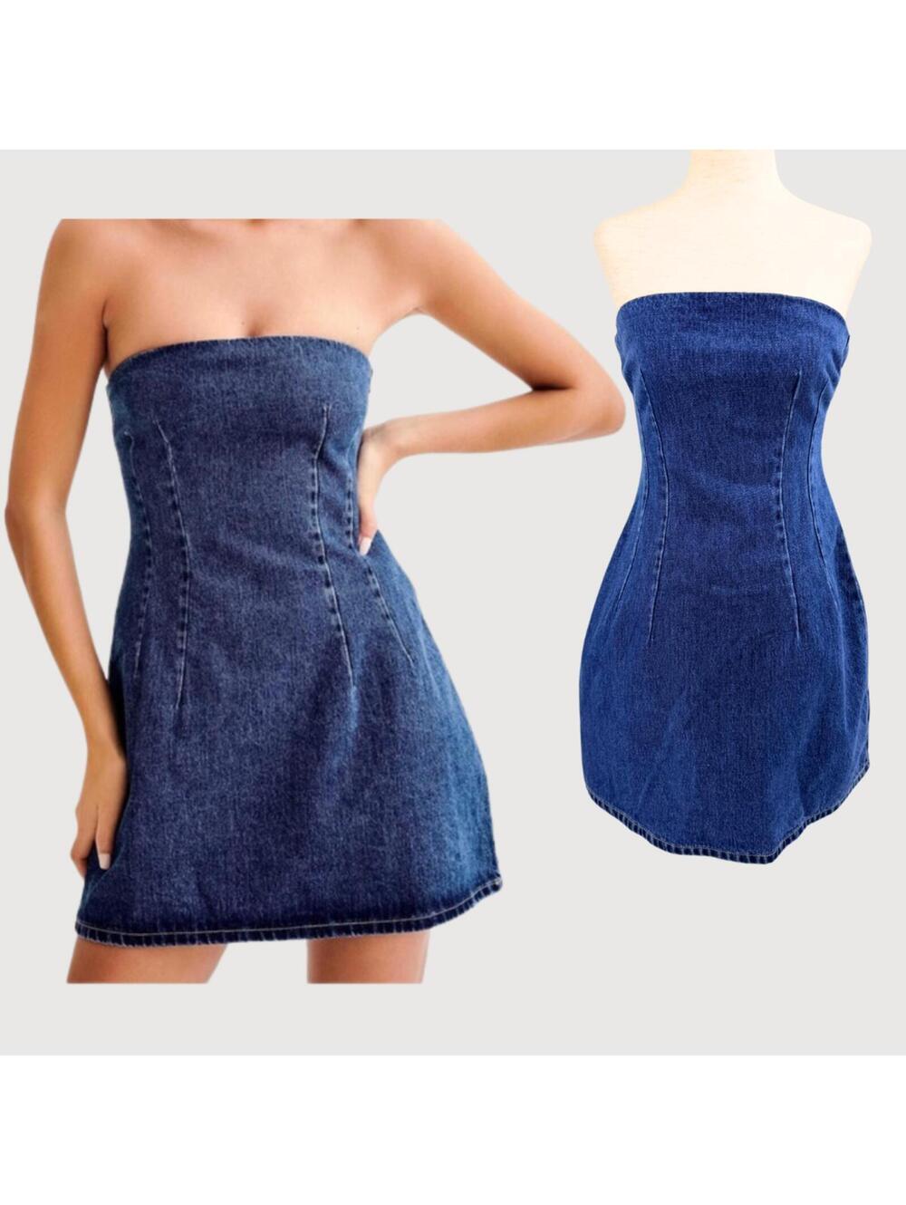 Meshki Cecily Strapless Denim Mini Dress NWT S
